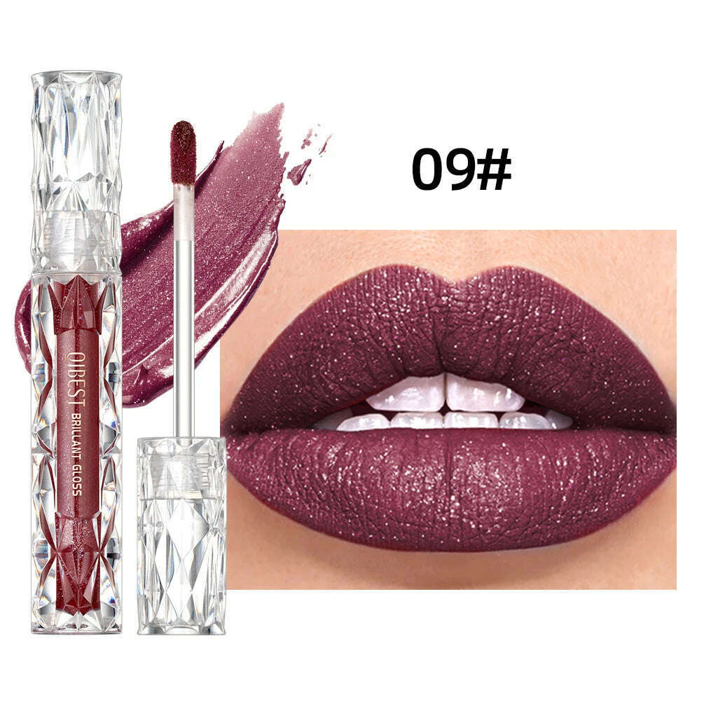 KIMLUD, QIBEST Diamond Liquid Lipstick Moisturizing Long-Lasting Purple Sparkling Waterproof Lip Gloss Cosmetics Matte Glitter Lipstick, 09, KIMLUD APPAREL - Womens Clothes