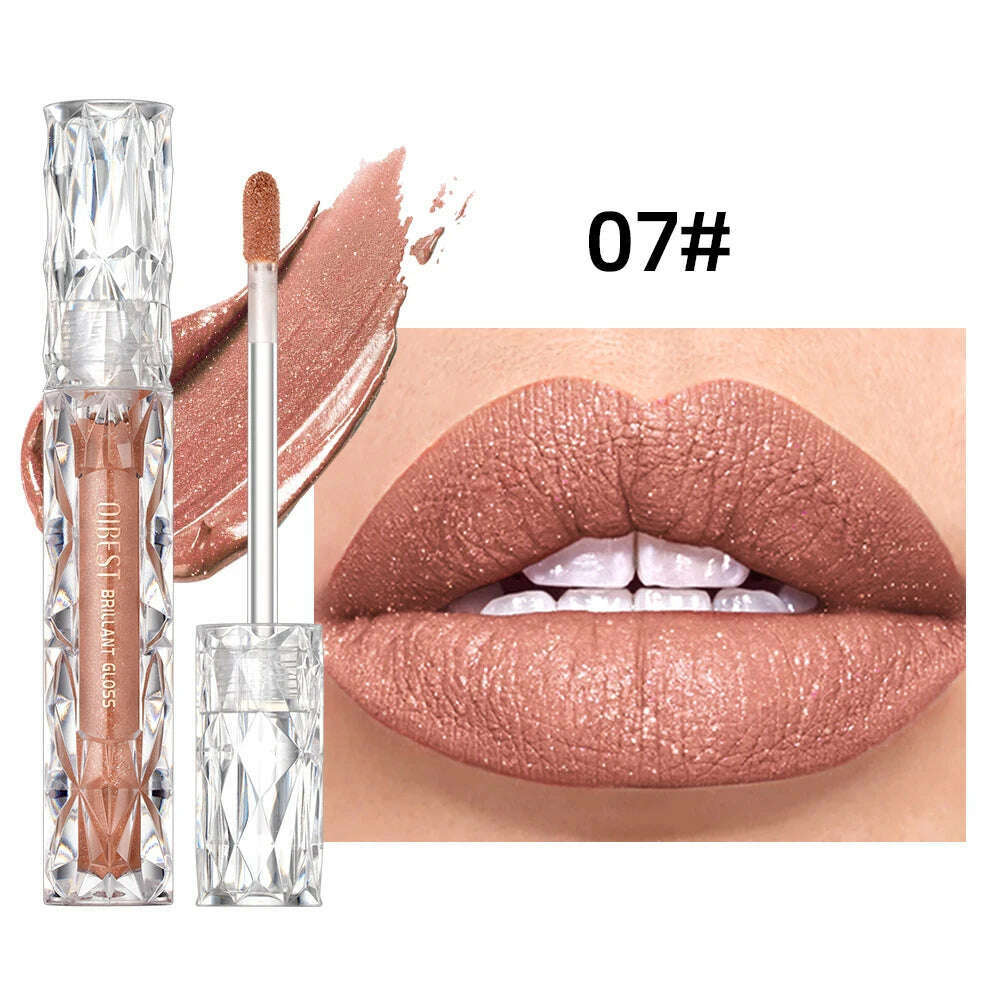 QIBEST Diamond Liquid Lipstick Moisturizing Long-Lasting Purple Sparkling Waterproof Lip Gloss Cosmetics Matte Glitter Lipstick - KIMLUD