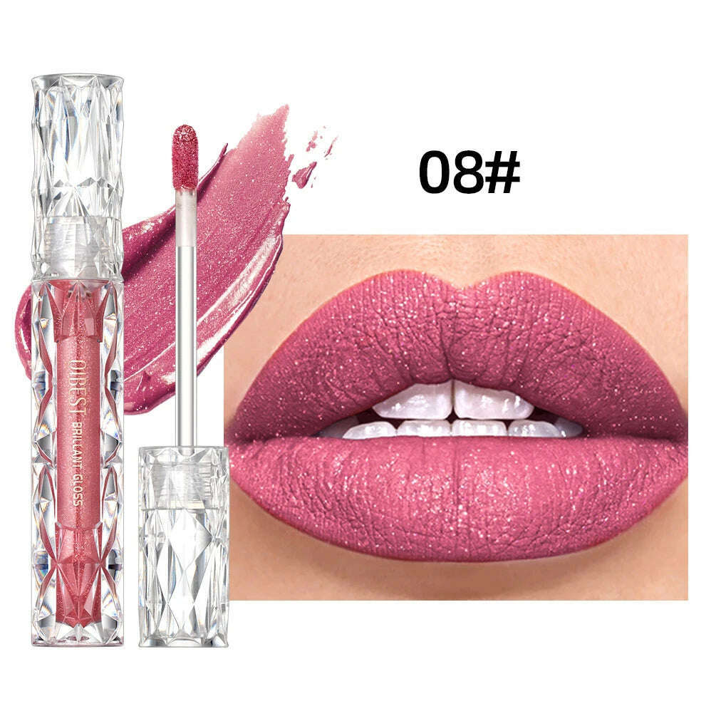 KIMLUD, QIBEST Diamond Liquid Lipstick Moisturizing Long-Lasting Purple Sparkling Waterproof Lip Gloss Cosmetics Matte Glitter Lipstick, 08, KIMLUD APPAREL - Womens Clothes