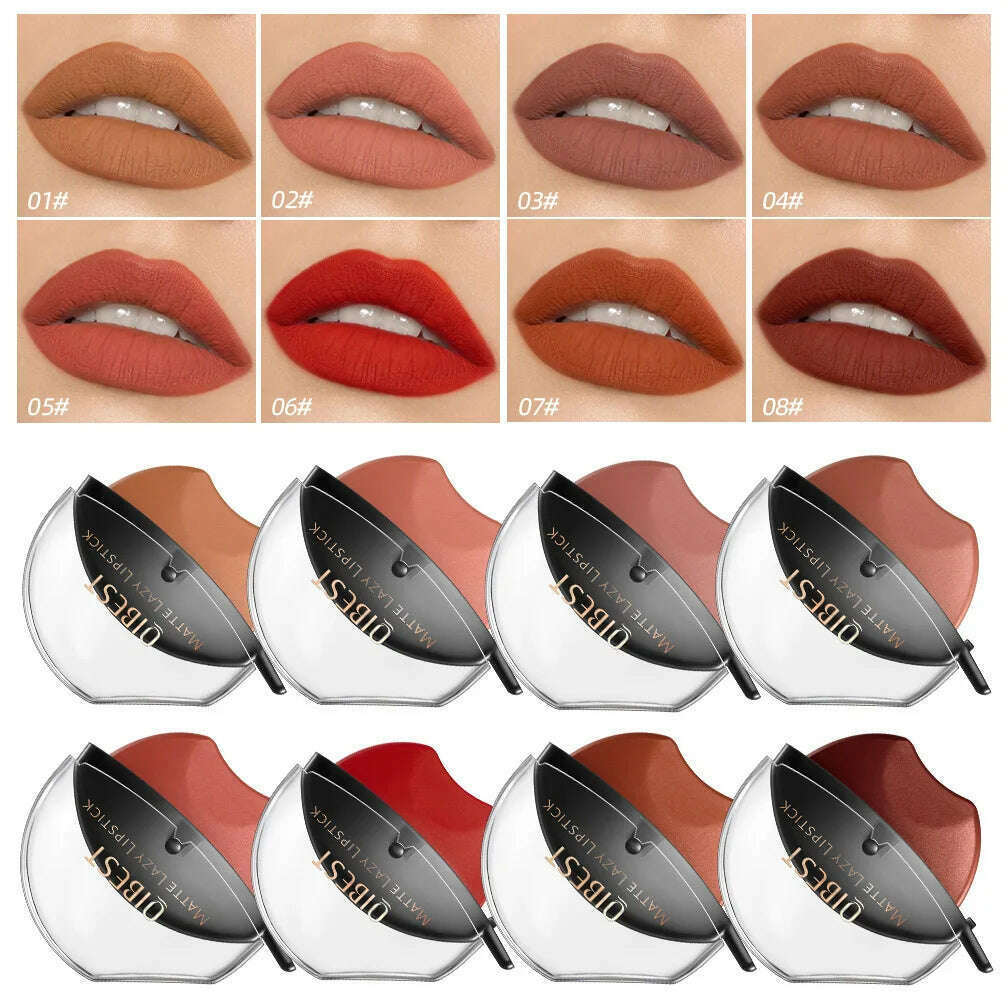 KIMLUD, QIBEST Lip-shaped Lipstick Makeup Lazy Lipstick Velvet Matte Moisturizing Lip Gloss Waterproof Non-stick Cup Long Lasting Makeup, KIMLUD Womens Clothes