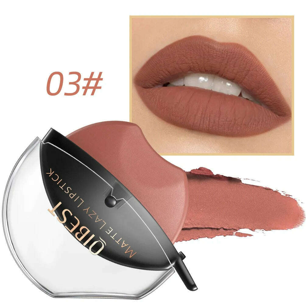 KIMLUD, QIBEST Lip-shaped Lipstick Makeup Lazy Lipstick Velvet Matte Moisturizing Lip Gloss Waterproof Non-stick Cup Long Lasting Makeup, 03, KIMLUD APPAREL - Womens Clothes