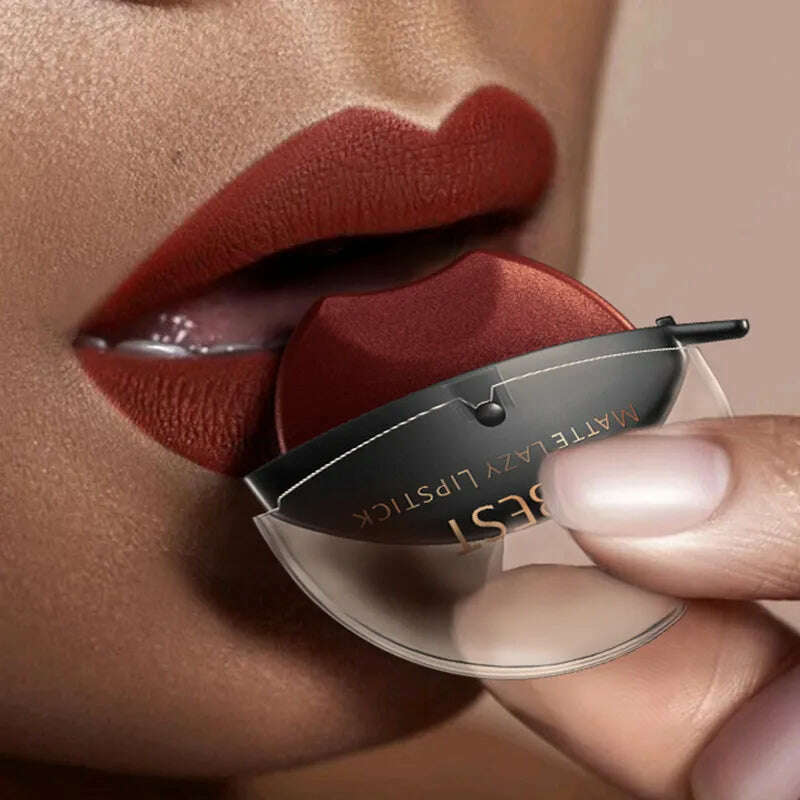 QIBEST Lip-shaped Lipstick Makeup Lazy Lipstick Velvet Matte Moisturizing Lip Gloss Waterproof Non-stick Cup Long Lasting Makeup - KIMLUD