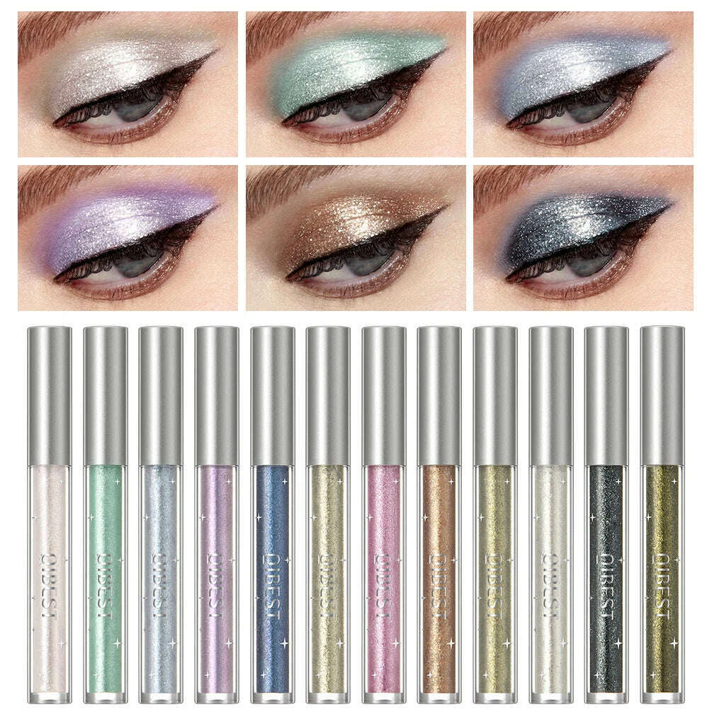 QIBEST Liquid Eyeshadow Sticker Cosmetics Shadows Pencil Eyeliner Quick-drying Glitter Shimmer Eyeshadow Pen Outline Eye Makeup - KIMLUD