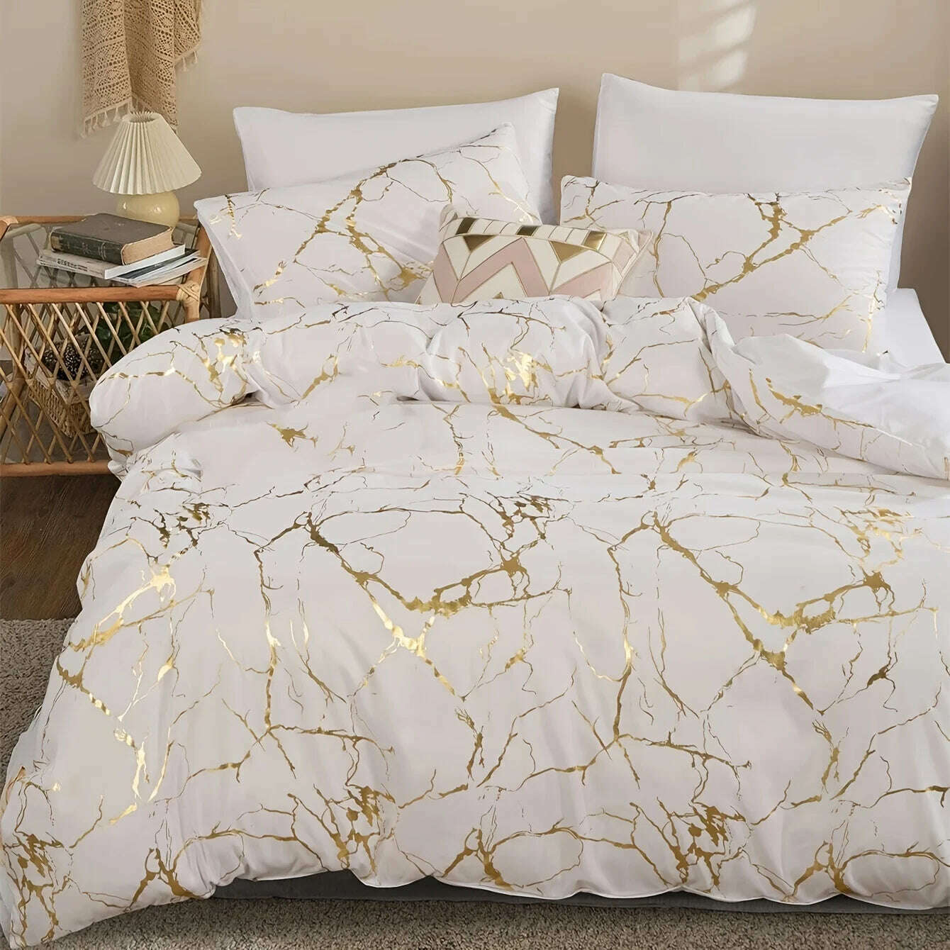 KIMLUD, Queen Bedding Duvet Cover Set White Marble Printed 3 Piece Luxury Microfiber Down Comforter Quilt Cover with Zipper Closure, 1 / 200X200cm, KIMLUD APPAREL - Womens Clothes