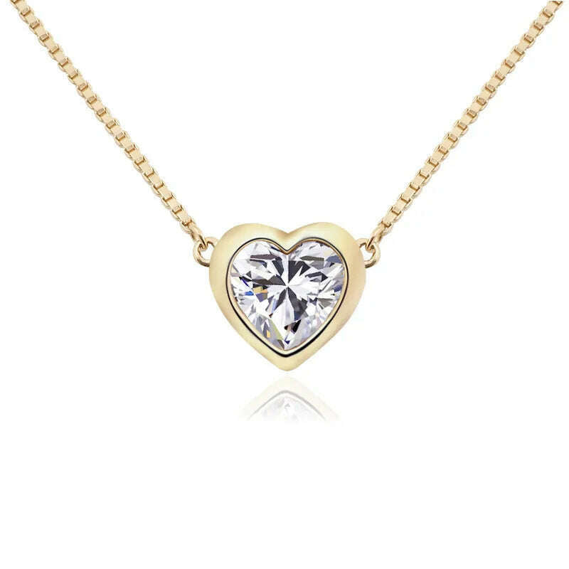 KIMLUD, QXJEWEL Heart Shape Real Moissanite Necklace 1 Carat D Color 9k 14K 18K Soild Gold For Women Gift Valentine's Day, 10K Gold / 1CT white, KIMLUD APPAREL - Womens Clothes