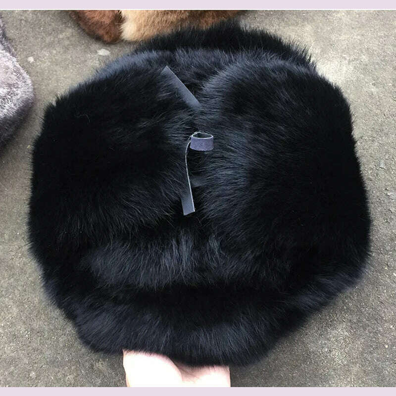 Rabbit Fur Cap Man Winter Genuine 100% Fur Bomber Hat Windproof Warm Earmuffs Male Flat Grey/Black Russian Hat Fitted Casquette - KIMLUD