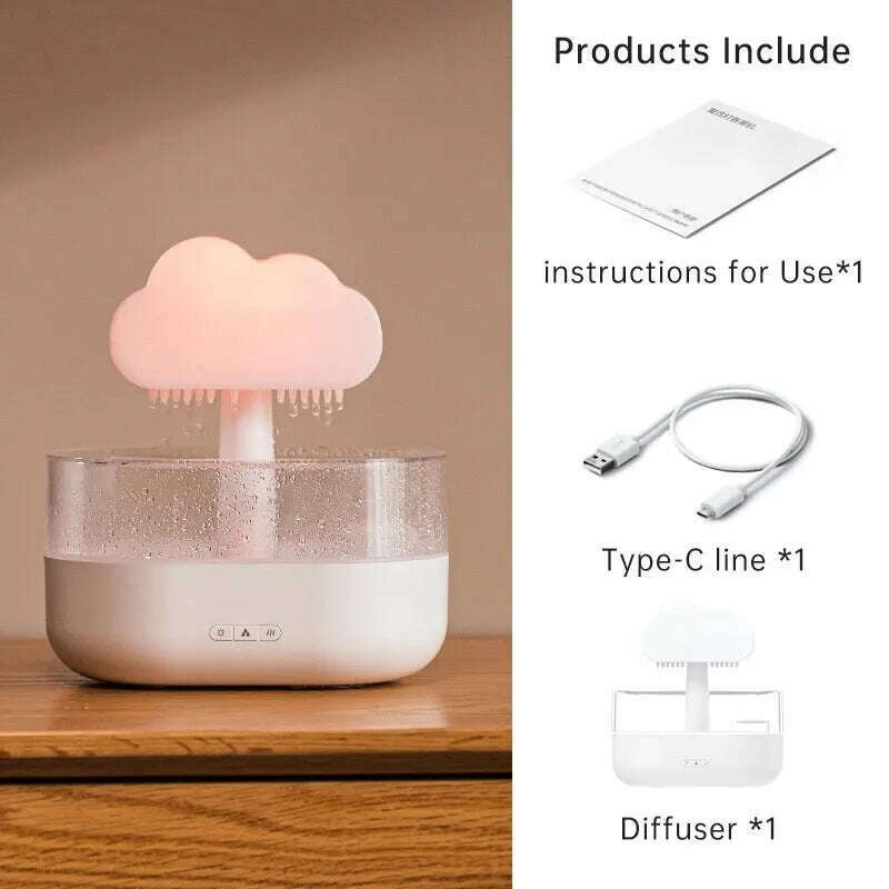 KIMLUD, Rain Cloud Humidifier 200ML Essential Oils Aroma Diffuser With Water Drops And Colorful Night Light Mushroom Humidifier, White, KIMLUD APPAREL - Womens Clothes