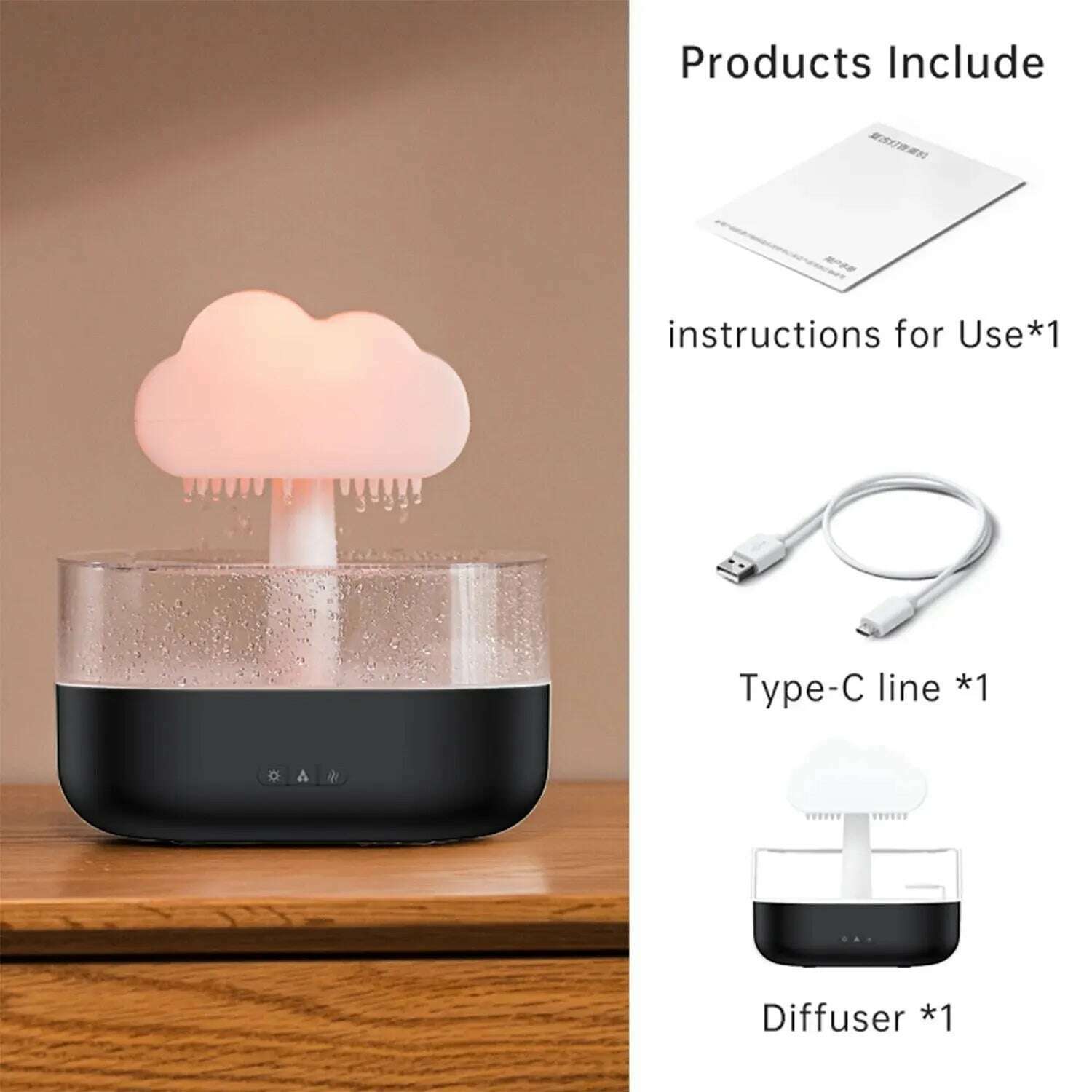 KIMLUD, Rain Cloud Humidifier 200ML Essential Oils Aroma Diffuser With Water Drops And Colorful Night Light Mushroom Humidifier, KIMLUD Womens Clothes