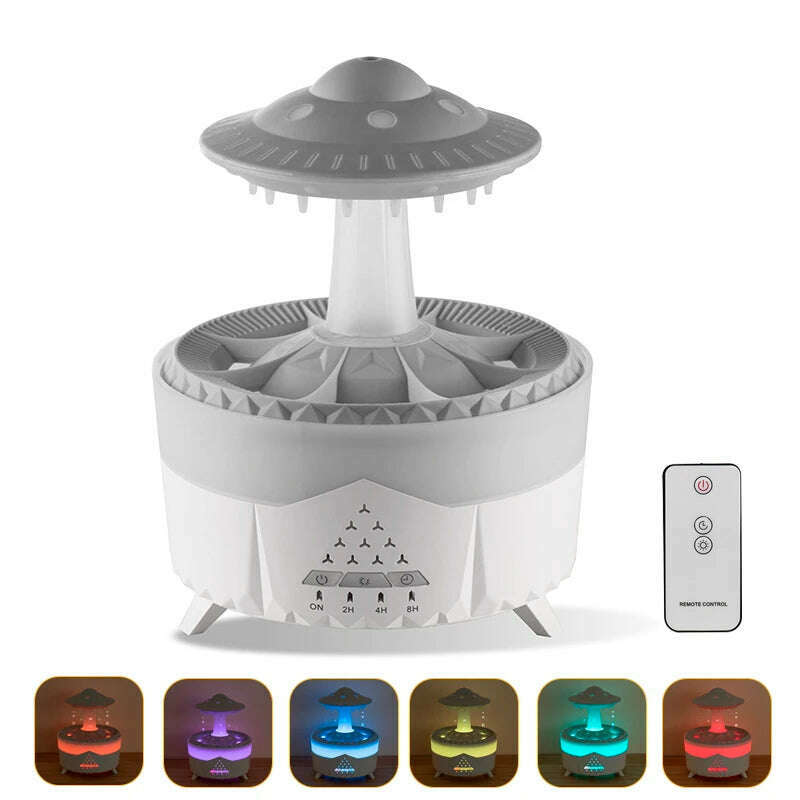 KIMLUD, Rain Cloud Humidifier Essential Oil Diffusers 350ml 7 Colors Night Lights with Remote Control Water Dripdrop Air Humidifier, White / US, KIMLUD APPAREL - Womens Clothes