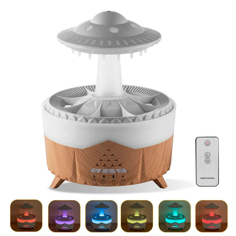 KIMLUD, Rain Cloud Humidifier Essential Oil Diffusers 350ml 7 Colors Night Lights with Remote Control Water Dripdrop Air Humidifier, Wooden / AU, KIMLUD APPAREL - Womens Clothes