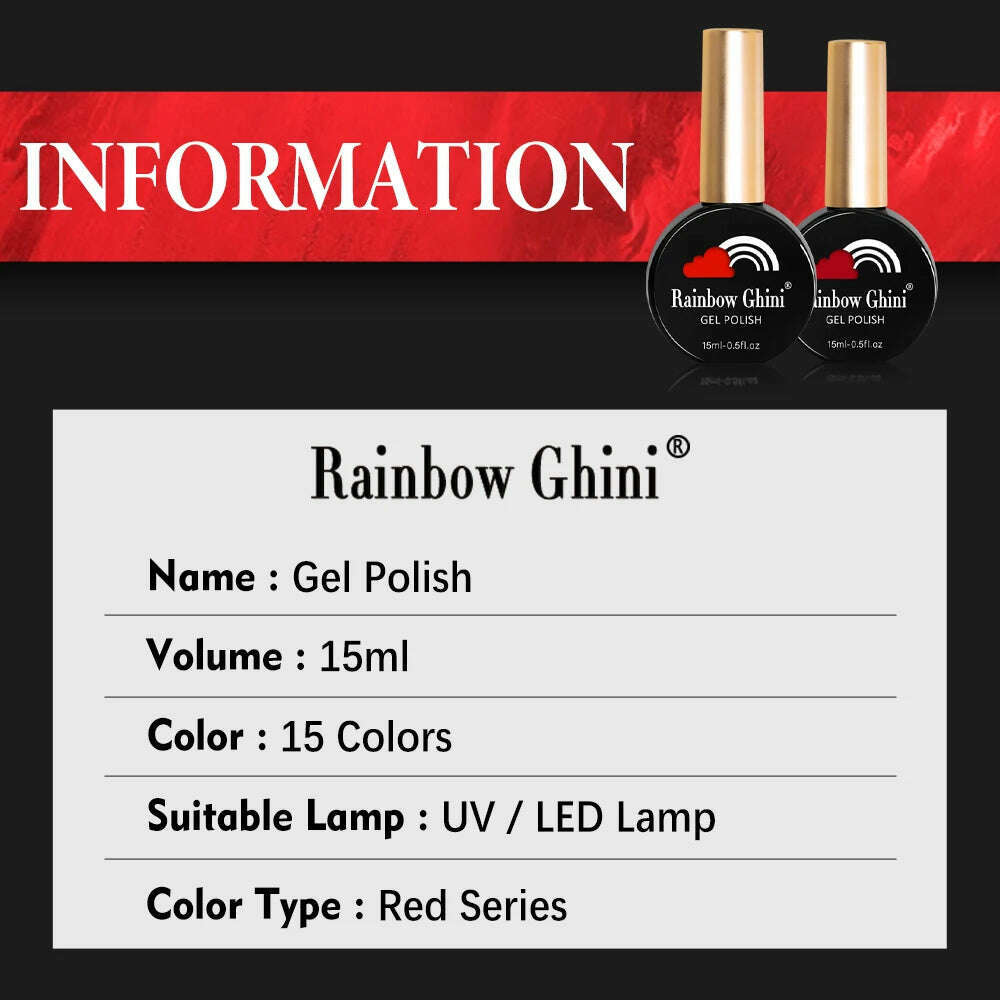 KIMLUD, Rainbow Ghini 15ml Glitter Dark Red Gel Nail Polish Semi-Permanent Varnish UV Pale Red Nail Gel Art Supplies for Professionals, KIMLUD Womens Clothes