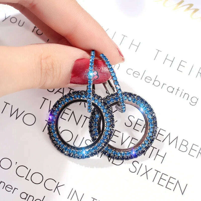 Real 925 Sterling Silver Needle Large Hoop Earrings for Women Round Rhinestone Hoop Gold Female Tassel Earrings Jewelry Bijoux - KIMLUD