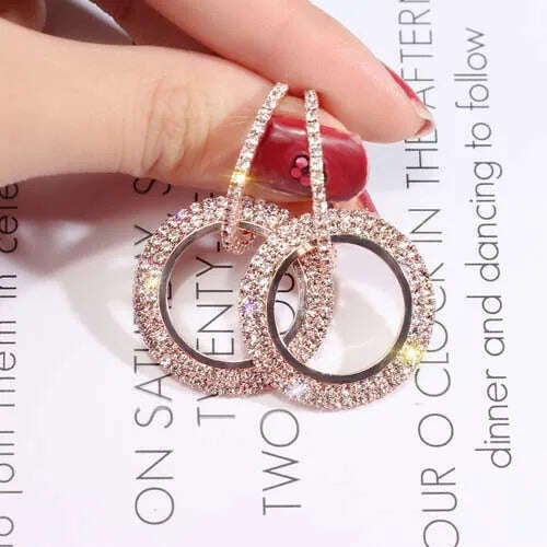 Real 925 Sterling Silver Needle Large Hoop Earrings for Women Round Rhinestone Hoop Gold Female Tassel Earrings Jewelry Bijoux - KIMLUD