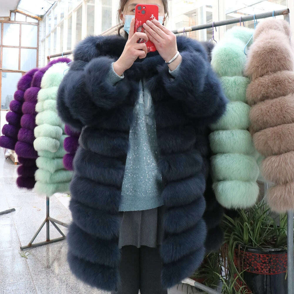 Real Fox Fur Coat Winter Women's Long Sleeves Clothing Wholesale Fashion Female Natural Fur Jacket On Offer Free Shipping 2023 - KIMLUD