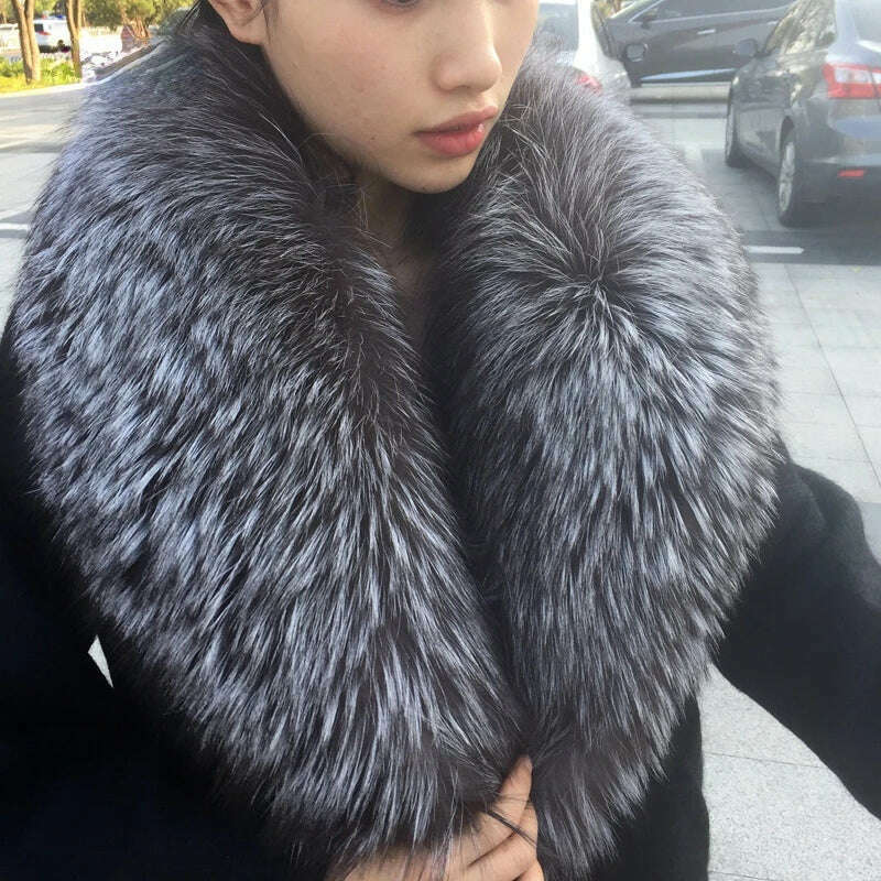 Real Fox Fur Collar For Women Men Coat Jacket Shawl Wraps Winter Warm Fur Collar Extra Large Size Neck Warmer Fur Scarf Shawls - KIMLUD