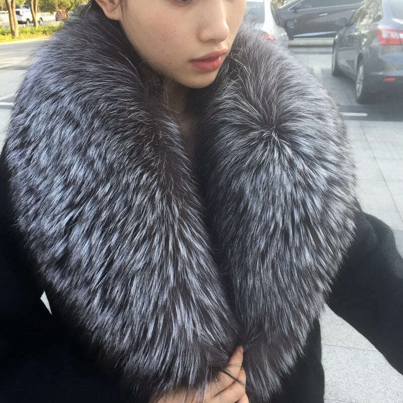 Real Fox Fur Collar For Women Men Coat Jacket Shawl Wraps Winter Warm Fur Collar Extra Large Size Neck Warmer Fur Scarf Shawls - KIMLUD