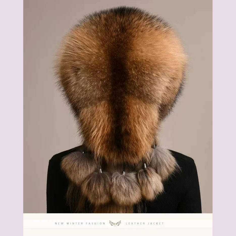 KIMLUD, Real Fox Fur Hat For Women Winter Thickened Warm Natural Fur Princess Hat Adjustable Russians Cap Real Raccoon Fur Bomber Caps, KIMLUD Womens Clothes