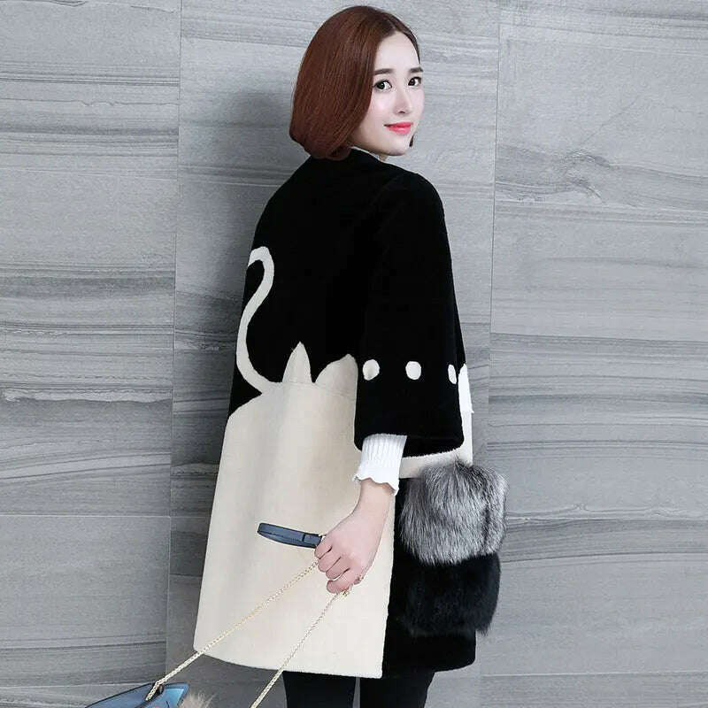 KIMLUD, Real Fur Coat 2019 Women Winter Coat Wool Jacket Fox Fur Coats Lambswool Coat Black Long Korean Women Tops abrigo mujer, As show / XL, KIMLUD APPAREL - Womens Clothes