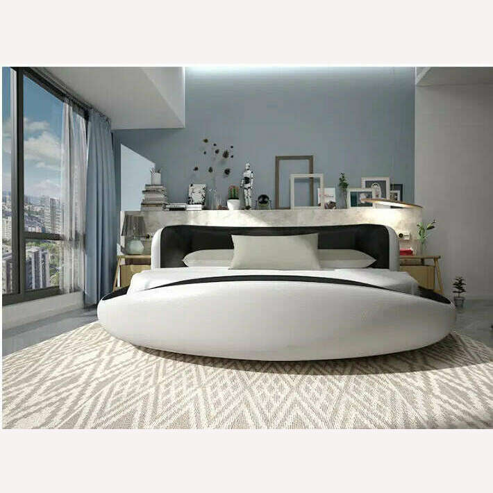 KIMLUD, Real Genuine cow leather bed Soft Beds Bedroom camas lit muebles de dormitorio yatak mobilya quarto unique round bed designer, KIMLUD Womens Clothes