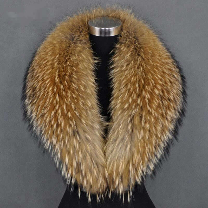 Real Raccoon Fur Collar Women Natural Fur Scarf Winter Large Size Warm Wraps Furry Fur Scarves for Coat Jackets Collars - KIMLUD