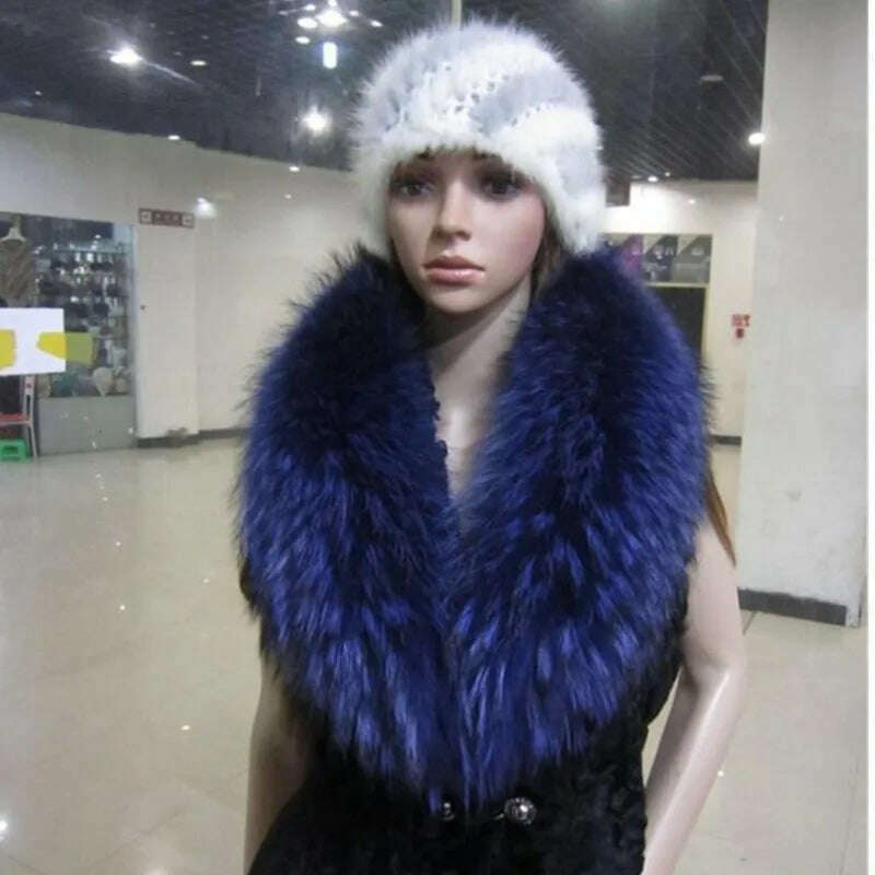 Real Raccoon Fur Collar Women Natural Fur Scarf Winter Large Size Warm Wraps Furry Fur Scarves for Coat Jackets Collars - KIMLUD