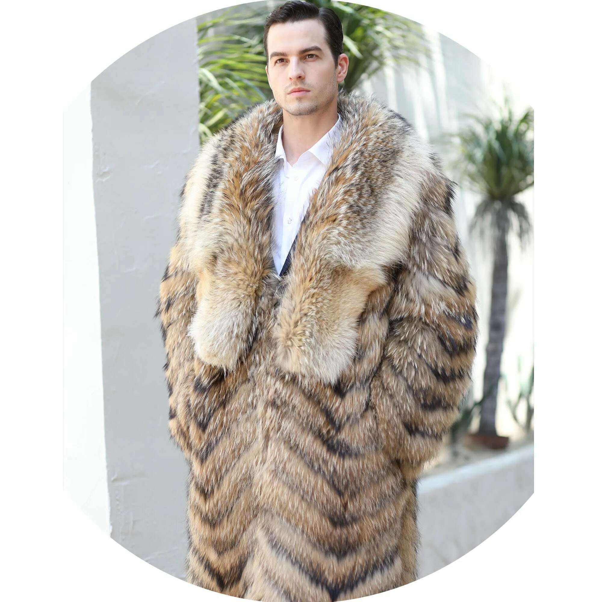 KIMLUD, Real Raccoon Fur Jacket Men Fashion Coat Winter Warm Long Style, KIMLUD Womens Clothes