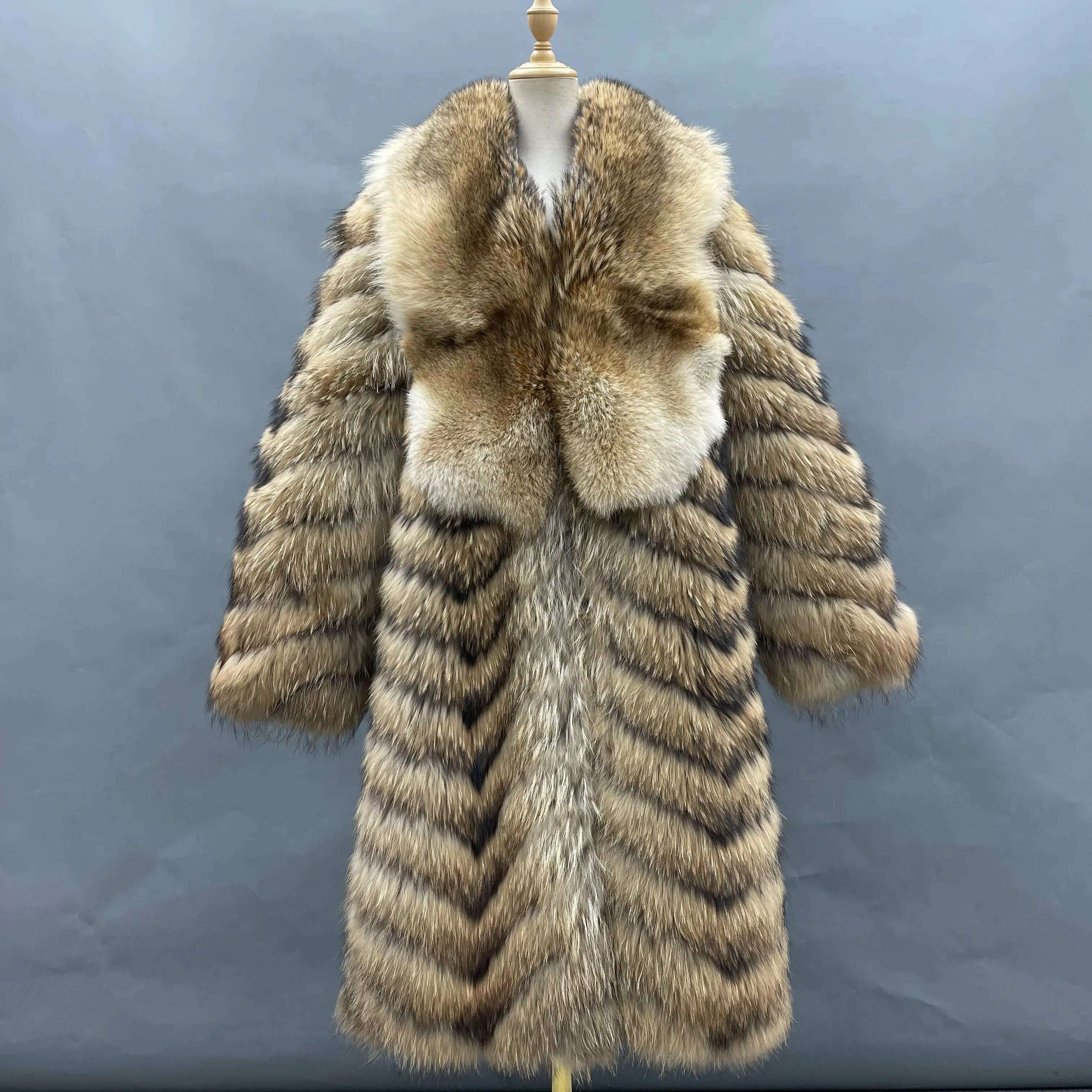 KIMLUD, Real Raccoon Fur Jacket Men Fashion Coat Winter Warm Long Style, Natural raccoon / XS(88cm), KIMLUD APPAREL - Womens Clothes