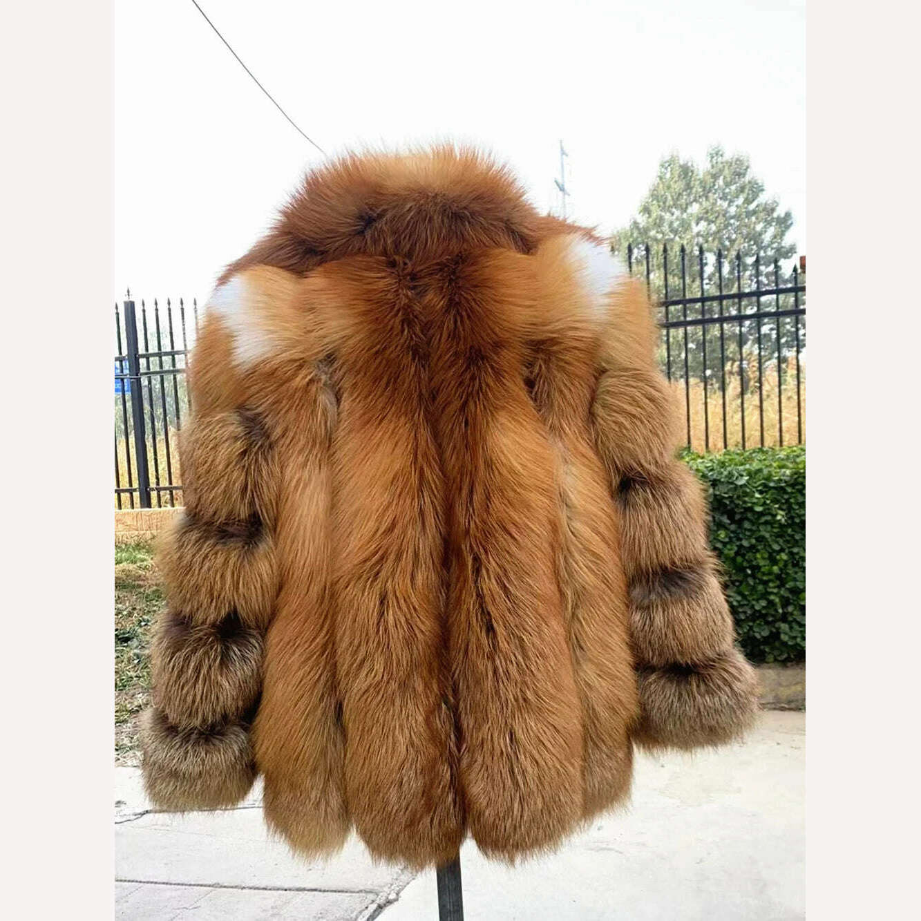 KIMLUD, Real Red Fox Fur Jacket With Hood Women Plus Size Long Sleeves Winter Luxury Female Hooded Fox Fur Coat With Collar, KIMLUD Womens Clothes