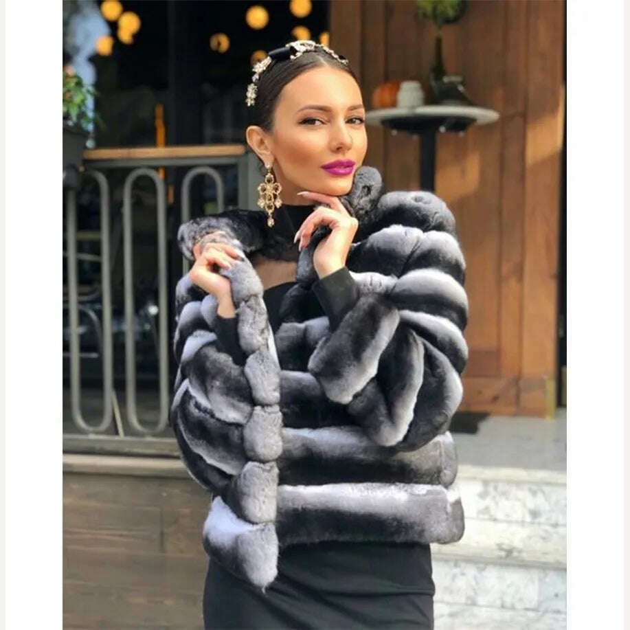 KIMLUD, Real Rex Rabbit Fur Coat Women Luxury Natural Fur Short Coat Best Selling Winter Outerwear Chinchilla Fur, KIMLUD Womens Clothes