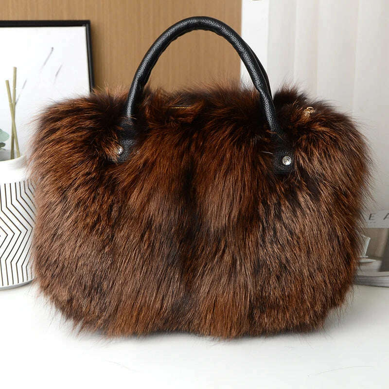 KIMLUD, Red Fox Fur Handbag Women Single Shoulder Crossbody Bags Lady Clutch Bag Real Fur Tote Bag Winter Ladies Warm Shoulder Bags, KIMLUD Womens Clothes