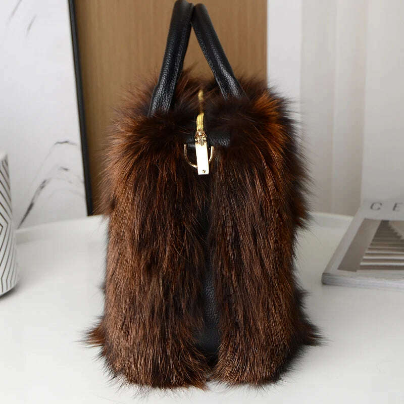 KIMLUD, Red Fox Fur Handbag Women Single Shoulder Crossbody Bags Lady Clutch Bag Real Fur Tote Bag Winter Ladies Warm Shoulder Bags, KIMLUD Womens Clothes