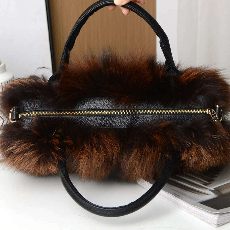 KIMLUD, Red Fox Fur Handbag Women Single Shoulder Crossbody Bags Lady Clutch Bag Real Fur Tote Bag Winter Ladies Warm Shoulder Bags, KIMLUD Womens Clothes