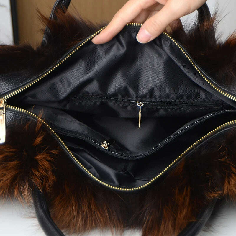 KIMLUD, Red Fox Fur Handbag Women Single Shoulder Crossbody Bags Lady Clutch Bag Real Fur Tote Bag Winter Ladies Warm Shoulder Bags, KIMLUD Womens Clothes