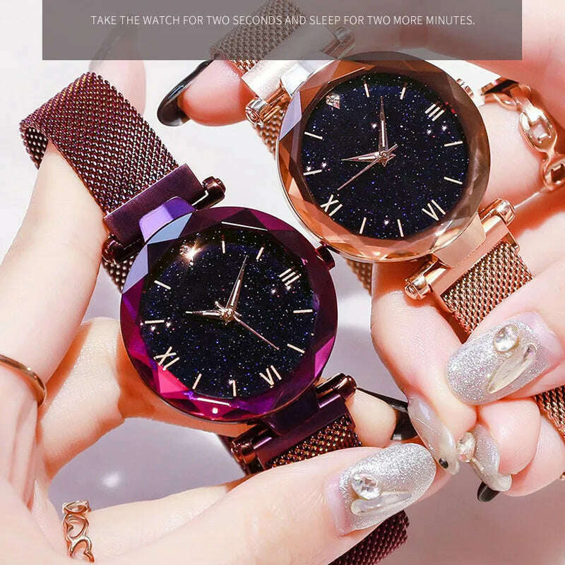 KIMLUD, Reloj Mujer Luxury Starry Sky Women Watches Magnetic Mesh Belt Band Watch Women's Fashion Dress Wristwatch Zegarek Damski, KIMLUD Womens Clothes