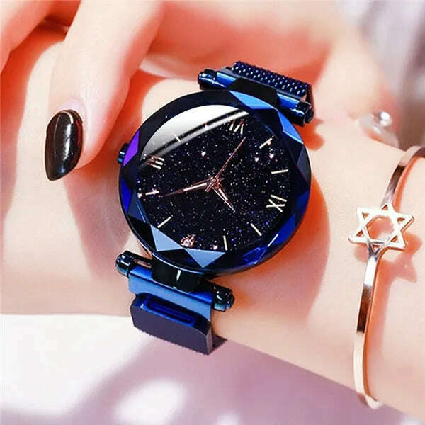 KIMLUD, Reloj Mujer Luxury Starry Sky Women Watches Magnetic Mesh Belt Band Watch Women's Fashion Dress Wristwatch Zegarek Damski, Blue, KIMLUD APPAREL - Womens Clothes