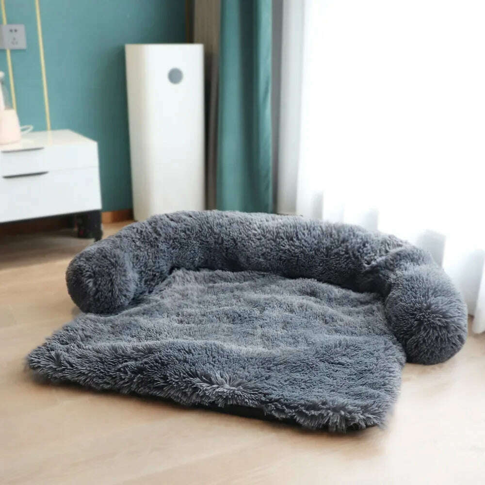 KIMLUD, Removable Plush Pet Dog Bed Sofa for Large Dogs House Mat Kennel Winter Warm Cat Bed Pad Washable Dog Cushion Blanket Sofa Cover, Dark gray / 105x95x20cm / CHINA, KIMLUD APPAREL - Womens Clothes