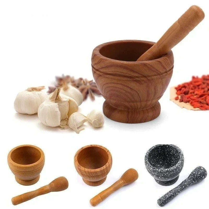 Resin Setmortar and Pestle Garlic Herb Spice Mixing Grinding Crusher Bowl Restaurant Kitchen Tools - KIMLUD