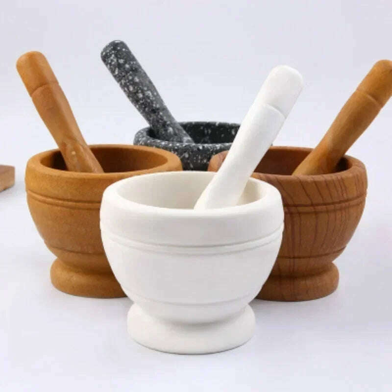 Resin Setmortar and Pestle Garlic Herb Spice Mixing Grinding Crusher Bowl Restaurant Kitchen Tools - KIMLUD