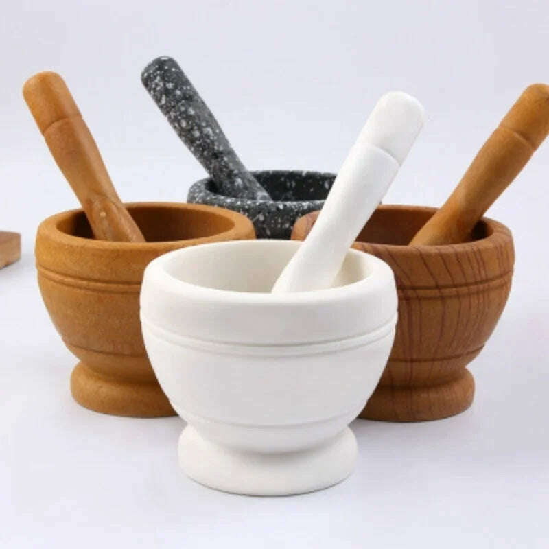 Resin Setmortar and Pestle Garlic Herb Spice Mixing Grinding Crusher Bowl Restaurant Kitchen Tools - KIMLUD