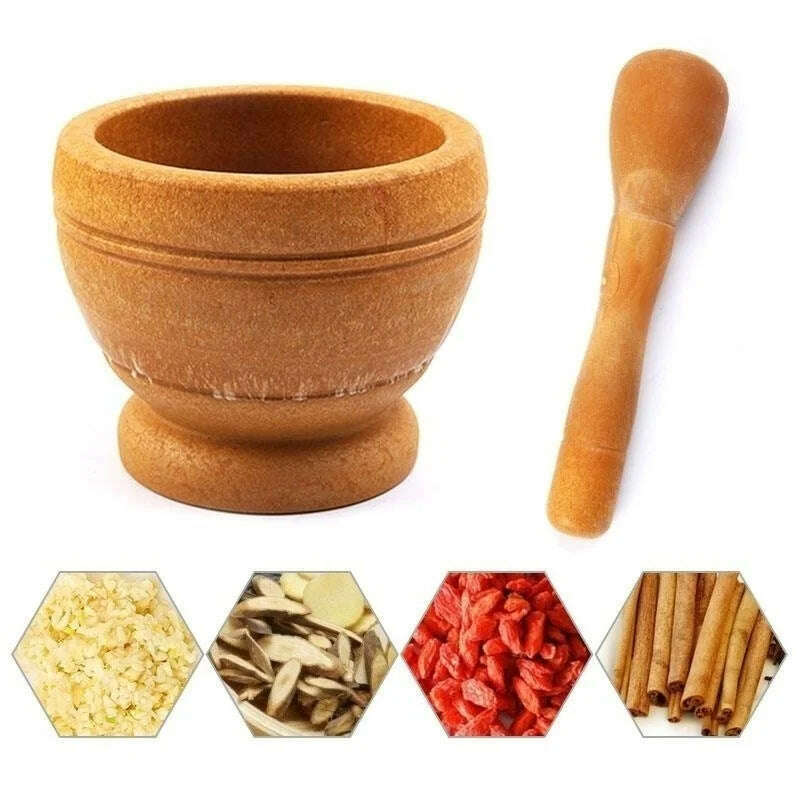 Resin Setmortar and Pestle Garlic Herb Spice Mixing Grinding Crusher Bowl Restaurant Kitchen Tools - KIMLUD