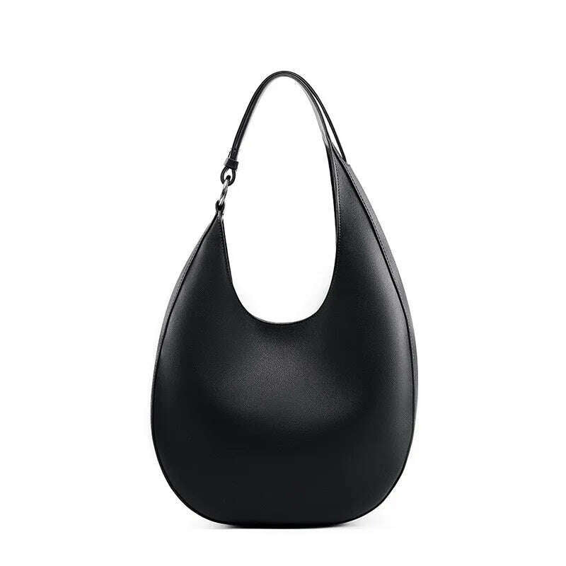 KIMLUD, Retro 2024 New Luxury Designer Genuine Leather Women's Handbag, High Quality Versatile Casual Ladies Shoulder Underarm Moon Bag, Black / (30cm<Max Length<50cm), KIMLUD APPAREL - Womens Clothes