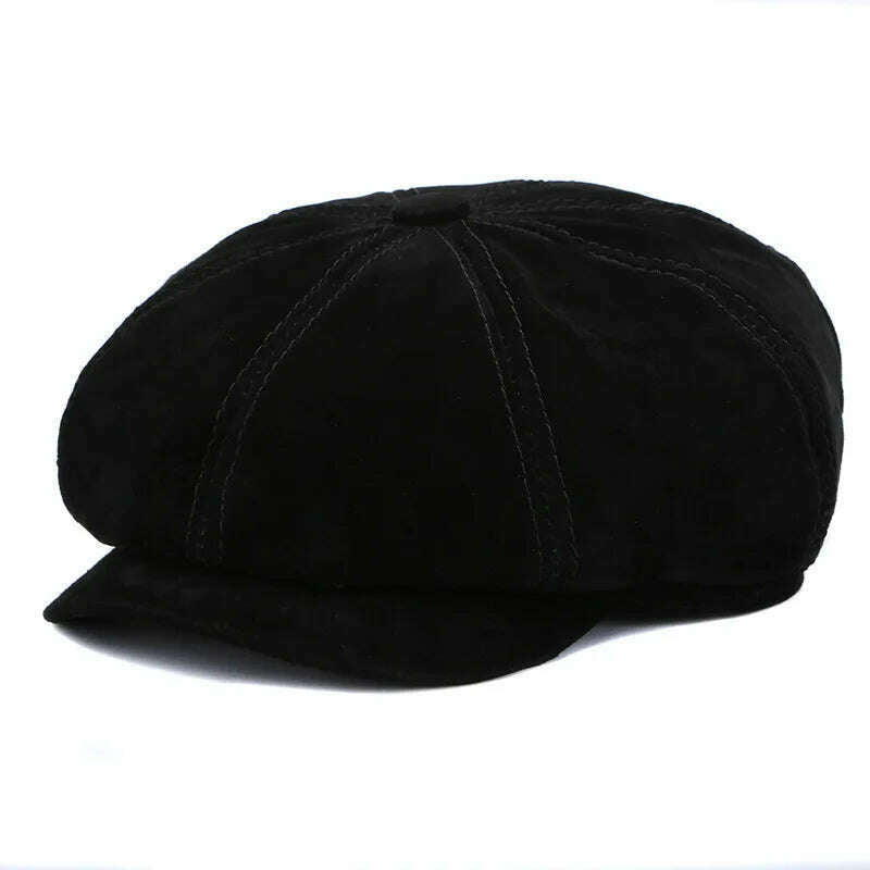 Retro Boina Men Beret Hats Unisex Genuine Leather Suede Octagonal Caps Male Rrinted Patten Breathable Gatsby Gorra Dropshipping - KIMLUD
