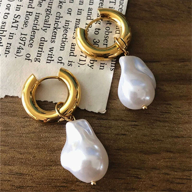 Retro imitation Baroque Pearl Pendant Earrings for women 2023 New Light luxury Party Jewelry earbuckle Gift - KIMLUD