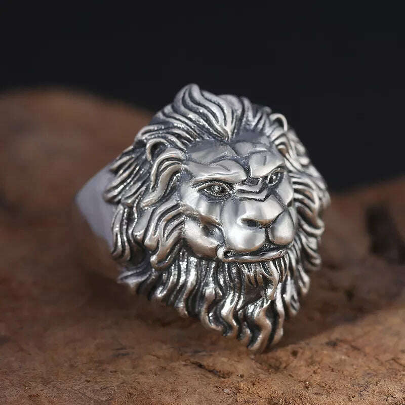 Retro Lion Domineering Ring Prairie King Men's Alloy Ring Exaggerated Ring Jewelry Gift Adjustable Opening - KIMLUD