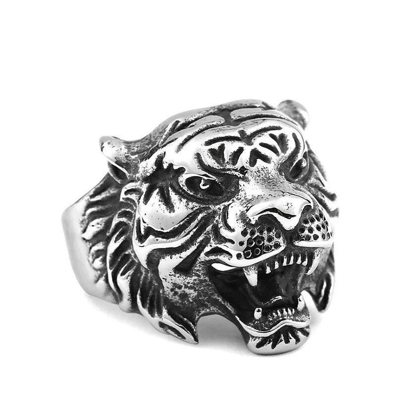 Retro Lion Domineering Ring Prairie King Men's Alloy Ring Exaggerated Ring Jewelry Gift Adjustable Opening - KIMLUD