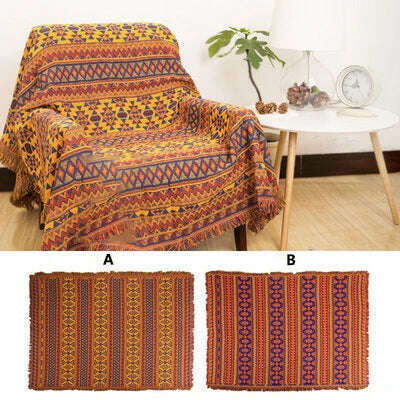 KIMLUD, Retro Plaid Winter Cotton Linen Woven Line Blanket Sofa Towel Knit Thickened Warm Pad Mat Bohemian Boho Throw Travel Bedspread, A / 90x90 CM / China, KIMLUD APPAREL - Womens Clothes