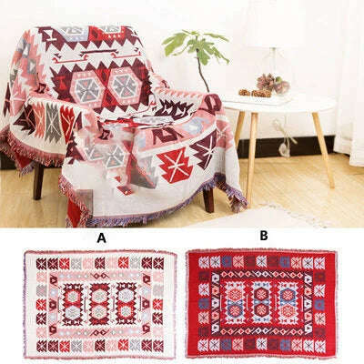 KIMLUD, Retro Plaid Winter Cotton Linen Woven Line Blanket Sofa Towel Knit Thickened Warm Pad Mat Bohemian Boho Throw Travel Bedspread, E / 90x90 CM / China, KIMLUD APPAREL - Womens Clothes