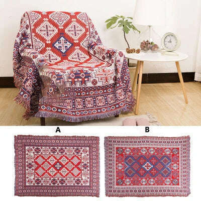 KIMLUD, Retro Plaid Winter Cotton Linen Woven Line Blanket Sofa Towel Knit Thickened Warm Pad Mat Bohemian Boho Throw Travel Bedspread, C / 90x90 CM / China, KIMLUD APPAREL - Womens Clothes