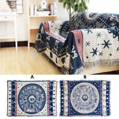 KIMLUD, Retro Plaid Winter Cotton Linen Woven Line Blanket Sofa Towel Knit Thickened Warm Pad Mat Bohemian Boho Throw Travel Bedspread, B / 90x90 CM / China, KIMLUD APPAREL - Womens Clothes