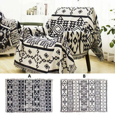 KIMLUD, Retro Plaid Winter Cotton Linen Woven Line Blanket Sofa Towel Knit Thickened Warm Pad Mat Bohemian Boho Throw Travel Bedspread, G / 90x90 CM / China, KIMLUD APPAREL - Womens Clothes